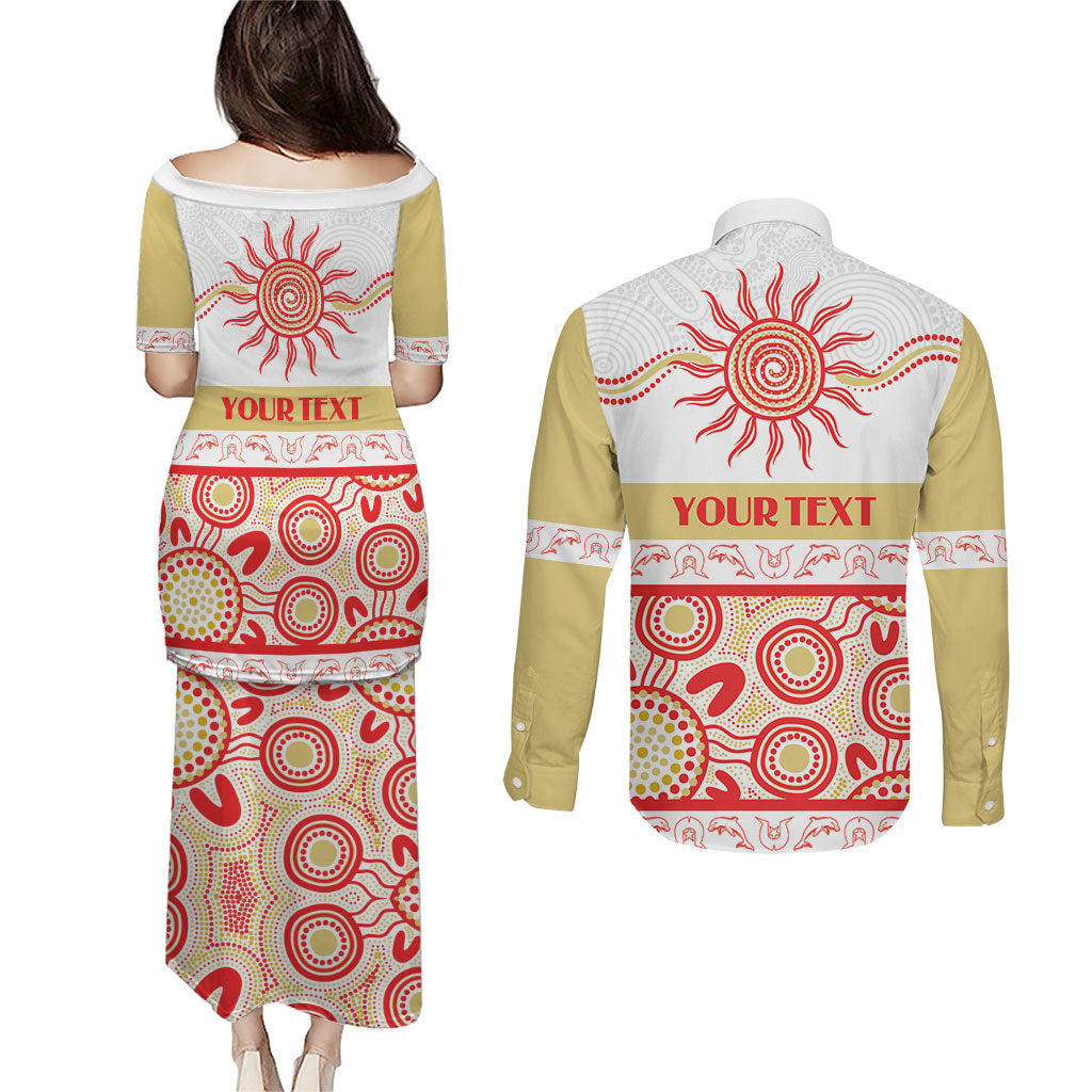 Dolphins NAIDOC Week Personalised Couples Matching Puletasi and Long Sleeve Button Shirt Aboriginal Torres Strait Islanders Vibe