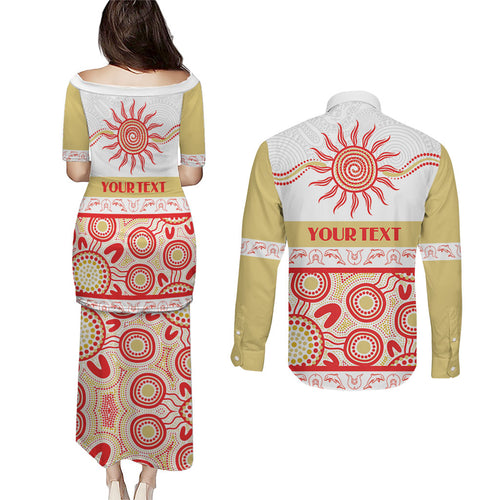 Dolphins NAIDOC Week Personalised Couples Matching Puletasi and Long Sleeve Button Shirt Aboriginal Torres Strait Islanders Vibe