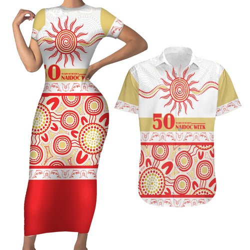 Dolphins NAIDOC Week Personalised Couples Matching Short Sleeve Bodycon Dress and Hawaiian Shirt Aboriginal Torres Strait Islanders Vibe