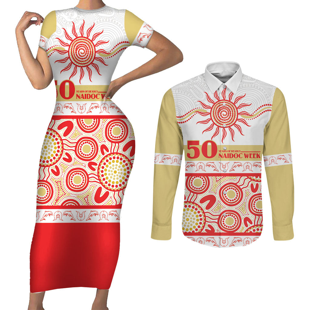 Dolphins NAIDOC Week Personalised Couples Matching Short Sleeve Bodycon Dress and Long Sleeve Button Shirt Aboriginal Torres Strait Islanders Vibe