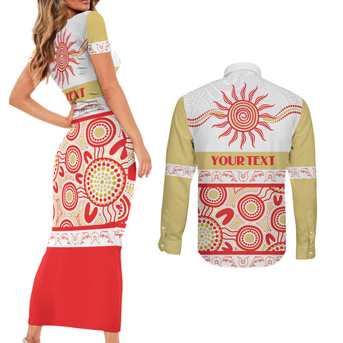 Dolphins NAIDOC Week Personalised Couples Matching Short Sleeve Bodycon Dress and Long Sleeve Button Shirt Aboriginal Torres Strait Islanders Vibe