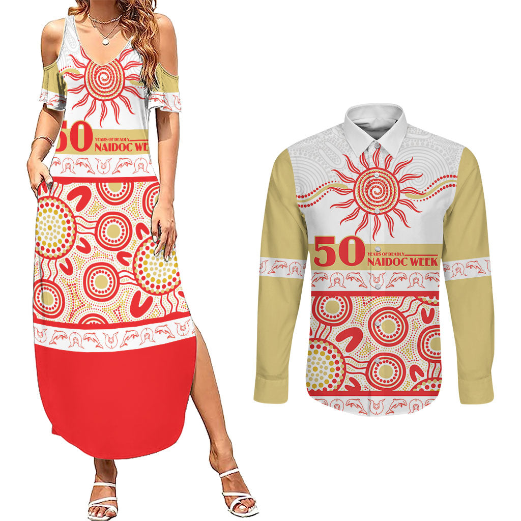 Dolphins NAIDOC Week Personalised Couples Matching Summer Maxi Dress and Long Sleeve Button Shirt Aboriginal Torres Strait Islanders Vibe