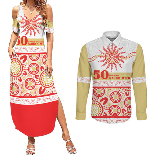 Dolphins NAIDOC Week Personalised Couples Matching Summer Maxi Dress and Long Sleeve Button Shirt Aboriginal Torres Strait Islanders Vibe