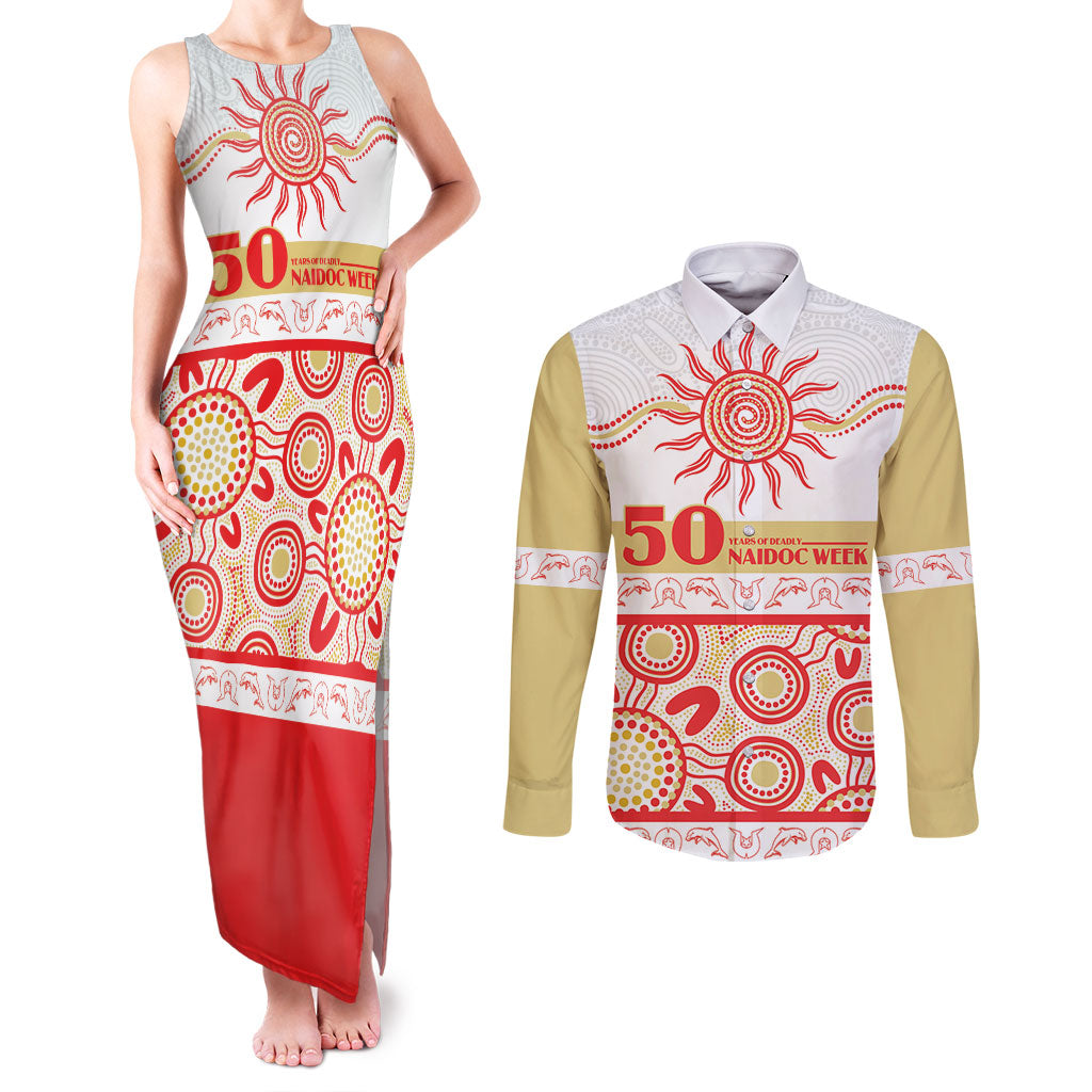 Dolphins NAIDOC Week Personalised Couples Matching Tank Maxi Dress and Long Sleeve Button Shirt Aboriginal Torres Strait Islanders Vibe