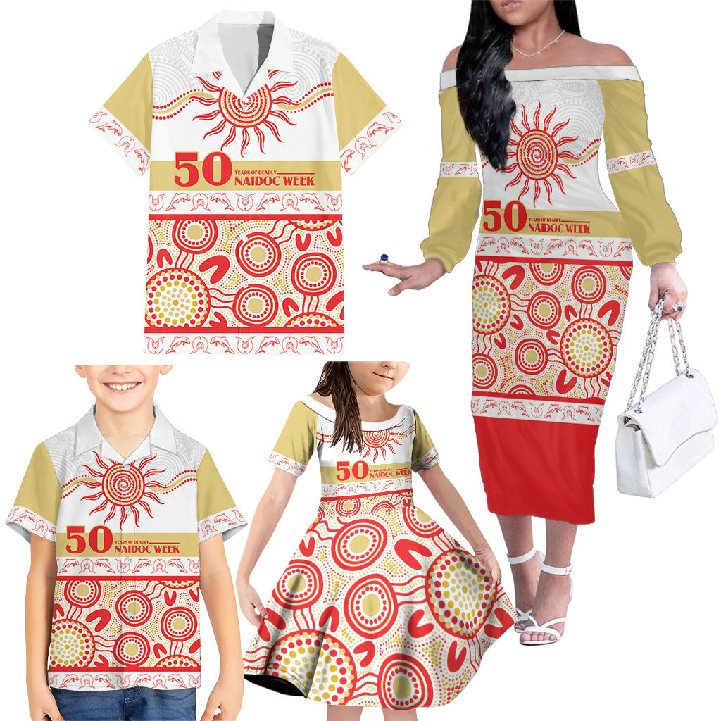 Dolphins NAIDOC Week Personalised Family Matching Off The Shoulder Long Sleeve Dress and Hawaiian Shirt Aboriginal Torres Strait Islanders Vibe