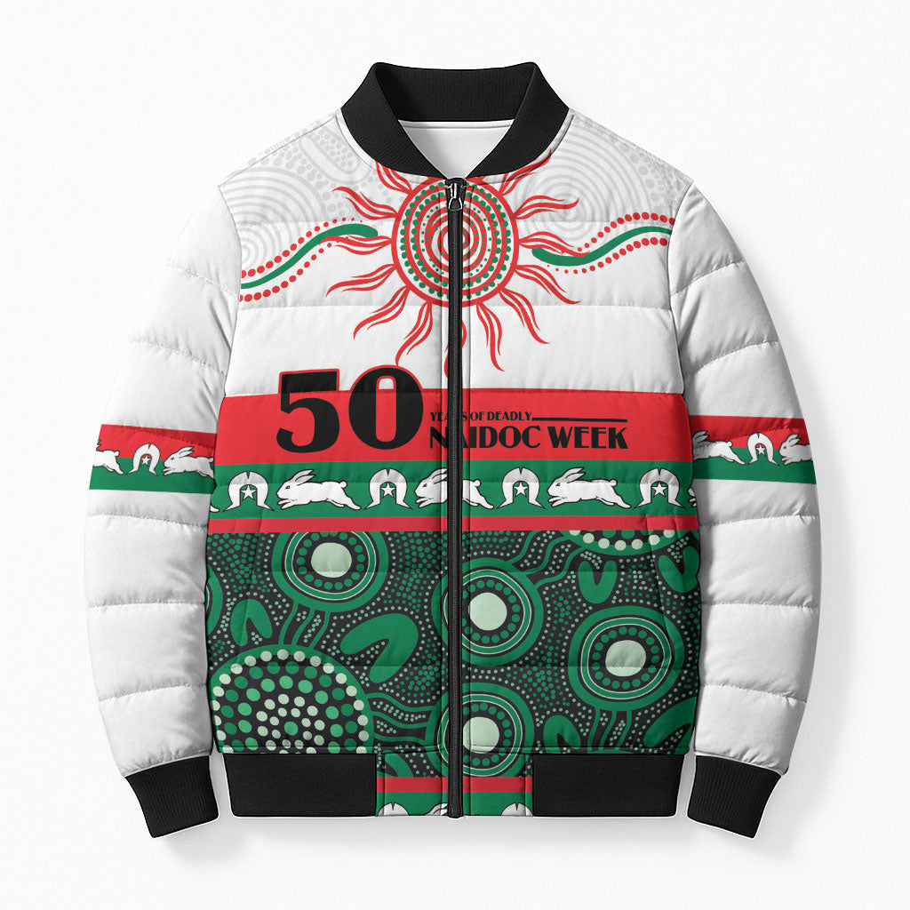 Rabbitohs NAIDOC Week Personalised Bomber Puffer Jacket Aboriginal Torres Strait Islanders Vibe