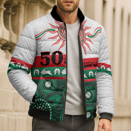 Rabbitohs NAIDOC Week Personalised Bomber Puffer Jacket Aboriginal Torres Strait Islanders Vibe