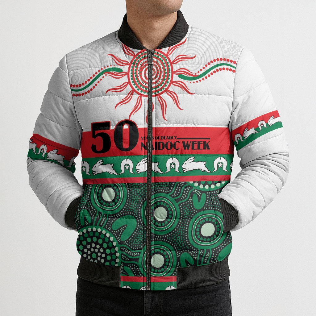 Rabbitohs NAIDOC Week Personalised Bomber Puffer Jacket Aboriginal Torres Strait Islanders Vibe