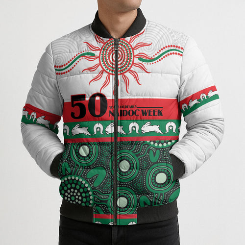 Rabbitohs NAIDOC Week Personalised Bomber Puffer Jacket Aboriginal Torres Strait Islanders Vibe