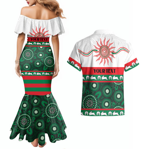 Rabbitohs NAIDOC Week Personalised Couples Matching Mermaid Dress and Hawaiian Shirt Aboriginal Torres Strait Islanders Vibe