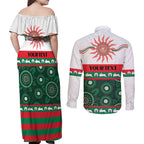 Rabbitohs NAIDOC Week Personalised Couples Matching Off Shoulder Maxi Dress and Long Sleeve Button Shirt Aboriginal Torres Strait Islanders Vibe