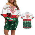 Rabbitohs NAIDOC Week Personalised Couples Matching Off Shoulder Short Dress and Hawaiian Shirt Aboriginal Torres Strait Islanders Vibe