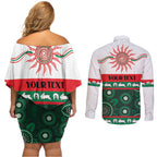 Rabbitohs NAIDOC Week Personalised Couples Matching Off Shoulder Short Dress and Long Sleeve Button Shirt Aboriginal Torres Strait Islanders Vibe
