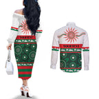 Rabbitohs NAIDOC Week Personalised Couples Matching Off The Shoulder Long Sleeve Dress and Long Sleeve Button Shirt Aboriginal Torres Strait Islanders Vibe