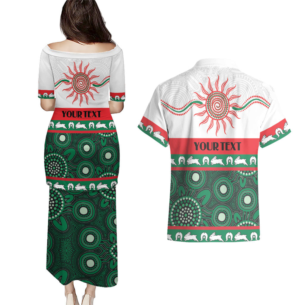 Rabbitohs NAIDOC Week Personalised Couples Matching Puletasi and Hawaiian Shirt Aboriginal Torres Strait Islanders Vibe