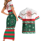 Rabbitohs NAIDOC Week Personalised Couples Matching Short Sleeve Bodycon Dress and Hawaiian Shirt Aboriginal Torres Strait Islanders Vibe