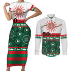 Rabbitohs NAIDOC Week Personalised Couples Matching Short Sleeve Bodycon Dress and Long Sleeve Button Shirt Aboriginal Torres Strait Islanders Vibe