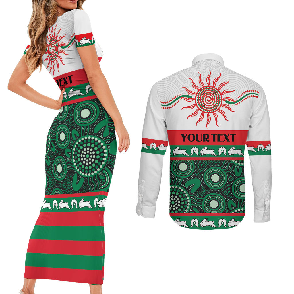 Rabbitohs NAIDOC Week Personalised Couples Matching Short Sleeve Bodycon Dress and Long Sleeve Button Shirt Aboriginal Torres Strait Islanders Vibe