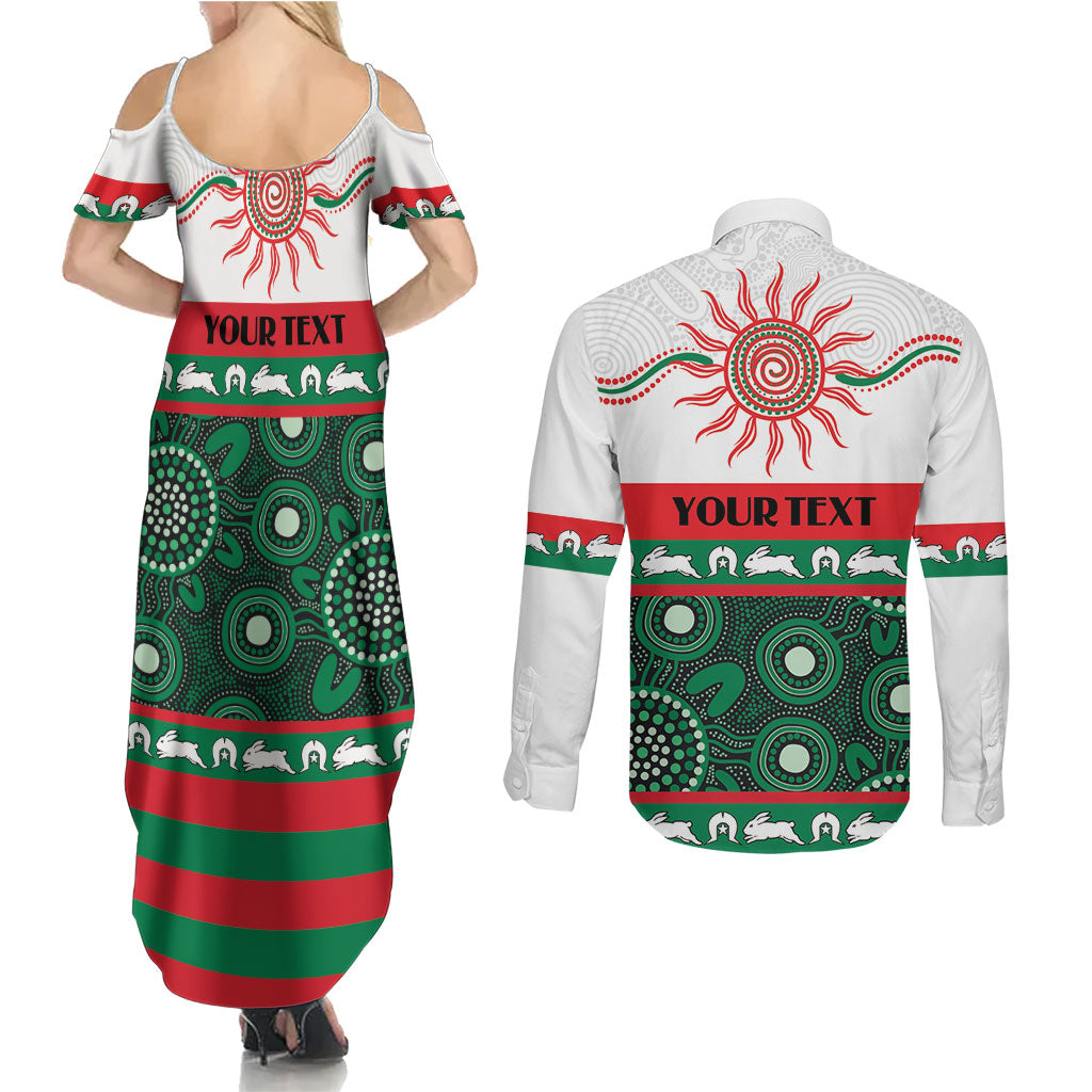 Rabbitohs NAIDOC Week Personalised Couples Matching Summer Maxi Dress and Long Sleeve Button Shirt Aboriginal Torres Strait Islanders Vibe