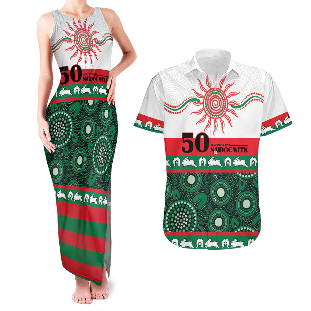 Rabbitohs NAIDOC Week Personalised Couples Matching Tank Maxi Dress and Hawaiian Shirt Aboriginal Torres Strait Islanders Vibe