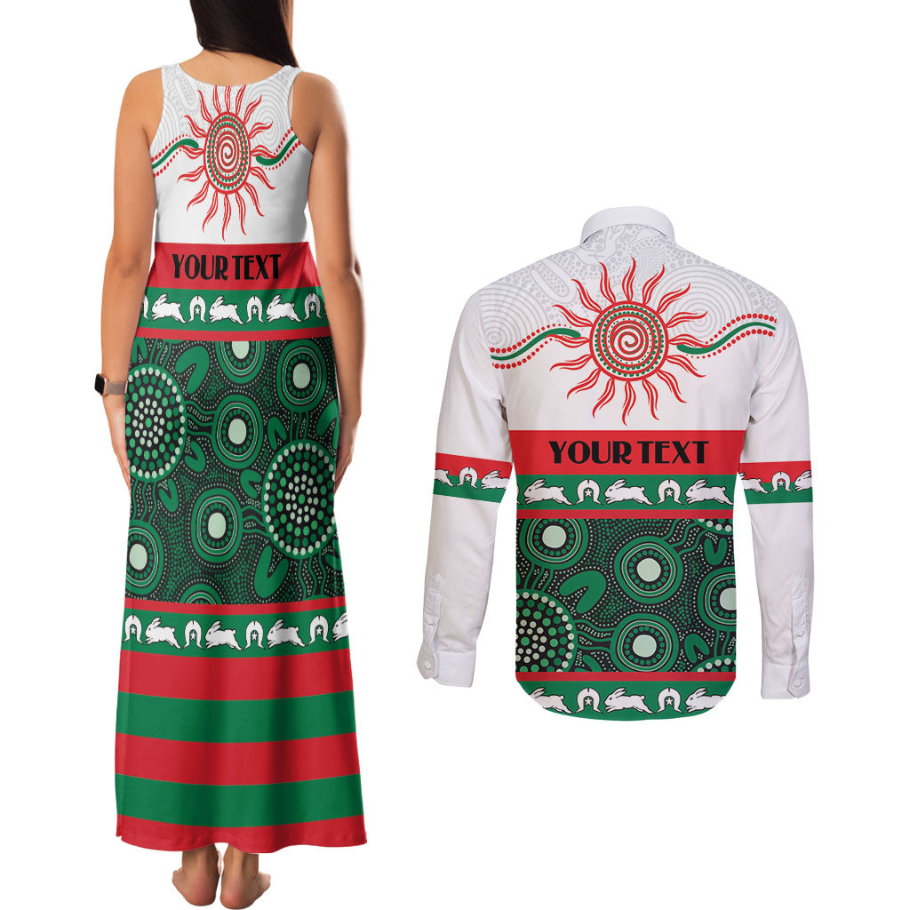 Rabbitohs NAIDOC Week Personalised Couples Matching Tank Maxi Dress and Long Sleeve Button Shirt Aboriginal Torres Strait Islanders Vibe