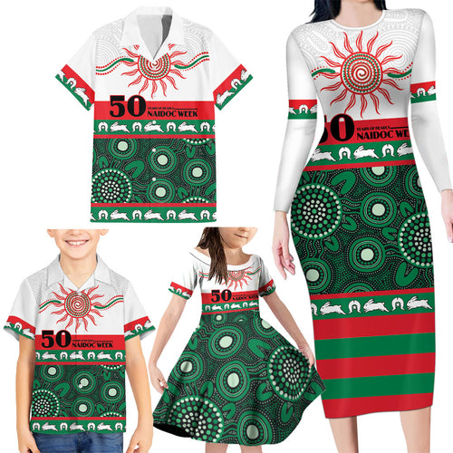 Rabbitohs NAIDOC Week Personalised Family Matching Long Sleeve Bodycon Dress and Hawaiian Shirt Aboriginal Torres Strait Islanders Vibe