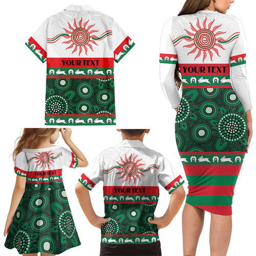 Rabbitohs NAIDOC Week Personalised Family Matching Long Sleeve Bodycon Dress and Hawaiian Shirt Aboriginal Torres Strait Islanders Vibe