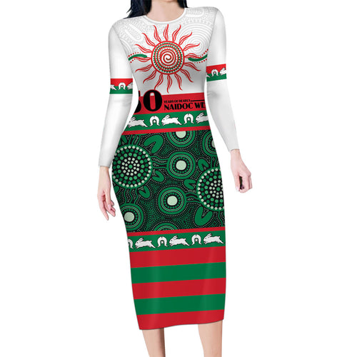 Rabbitohs NAIDOC Week Personalised Family Matching Long Sleeve Bodycon Dress and Hawaiian Shirt Aboriginal Torres Strait Islanders Vibe