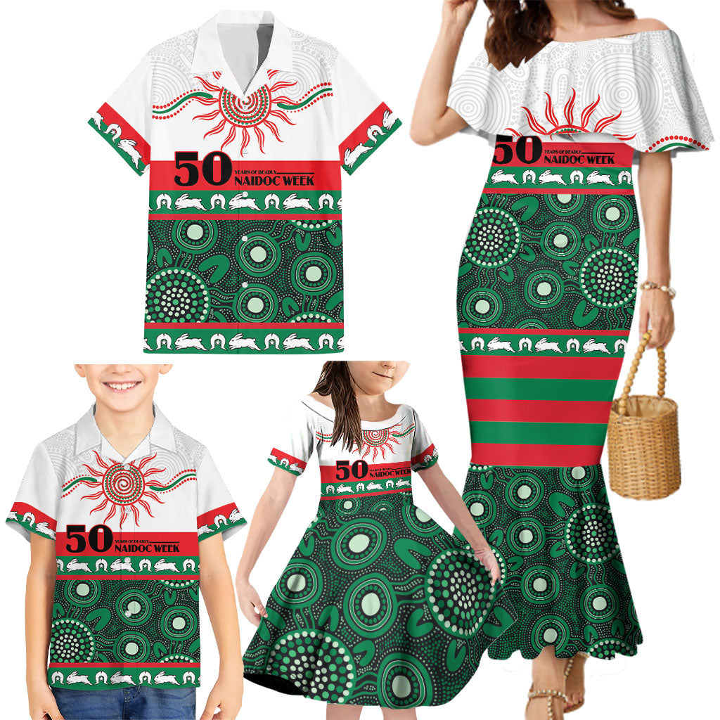 Rabbitohs NAIDOC Week Personalised Family Matching Mermaid Dress and Hawaiian Shirt Aboriginal Torres Strait Islanders Vibe