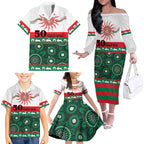 Rabbitohs NAIDOC Week Personalised Family Matching Off The Shoulder Long Sleeve Dress and Hawaiian Shirt Aboriginal Torres Strait Islanders Vibe