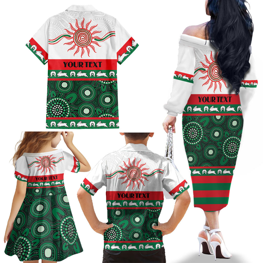 Rabbitohs NAIDOC Week Personalised Family Matching Off The Shoulder Long Sleeve Dress and Hawaiian Shirt Aboriginal Torres Strait Islanders Vibe