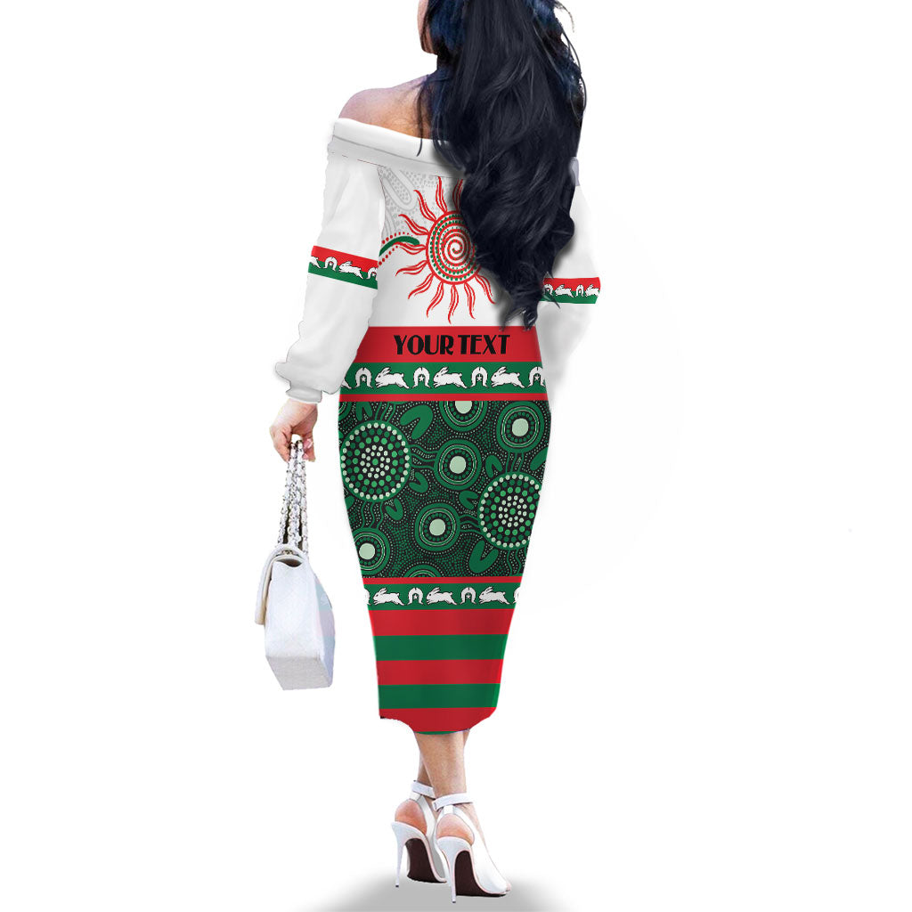 Rabbitohs NAIDOC Week Personalised Family Matching Off The Shoulder Long Sleeve Dress and Hawaiian Shirt Aboriginal Torres Strait Islanders Vibe