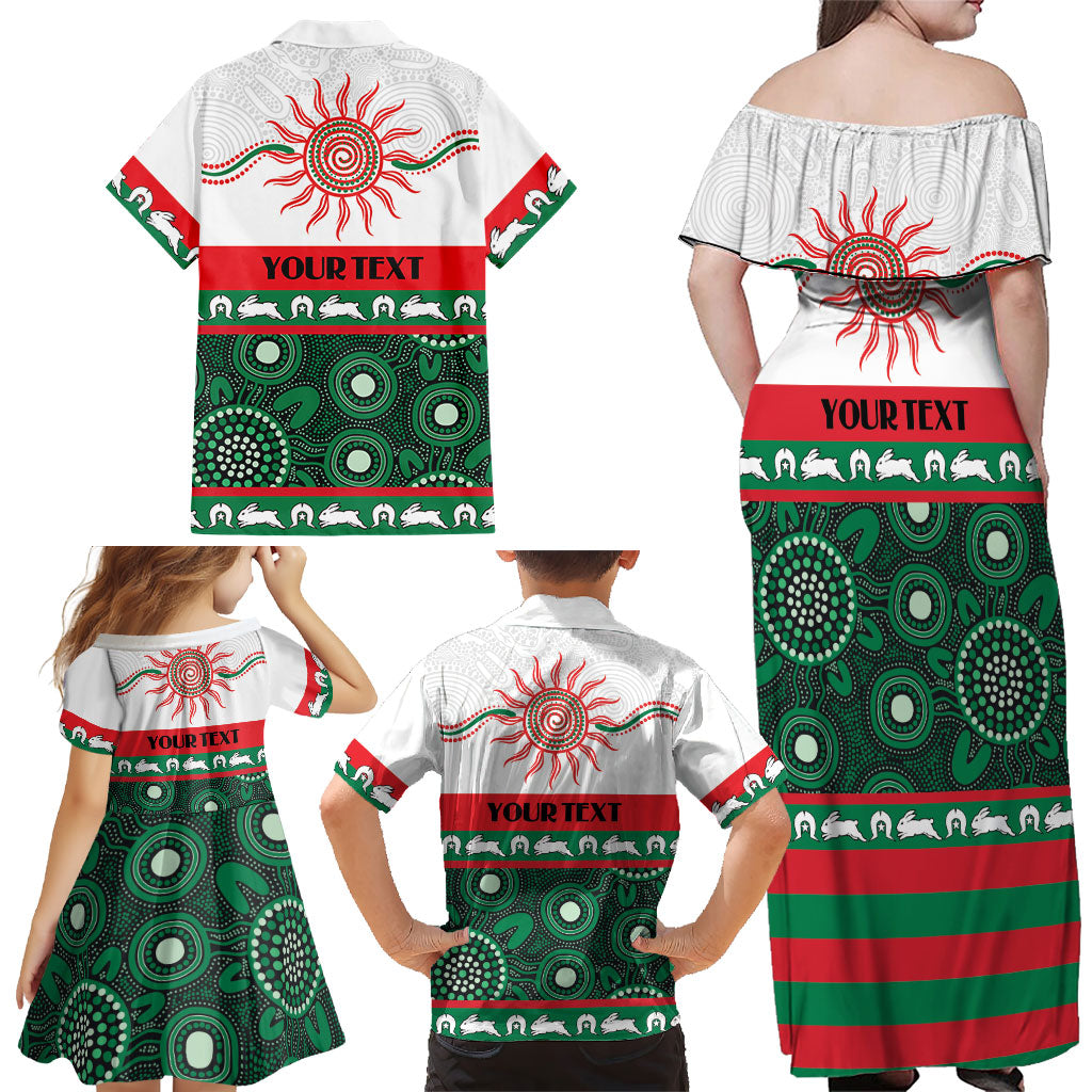 Rabbitohs NAIDOC Week Personalised Family Matching Off Shoulder Maxi Dress and Hawaiian Shirt Aboriginal Torres Strait Islanders Vibe