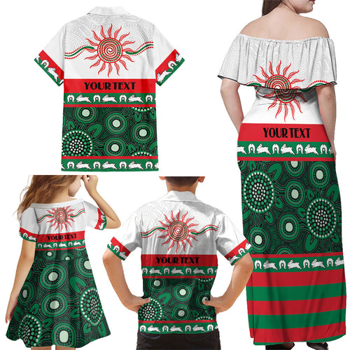 Rabbitohs NAIDOC Week Personalised Family Matching Off Shoulder Maxi Dress and Hawaiian Shirt Aboriginal Torres Strait Islanders Vibe