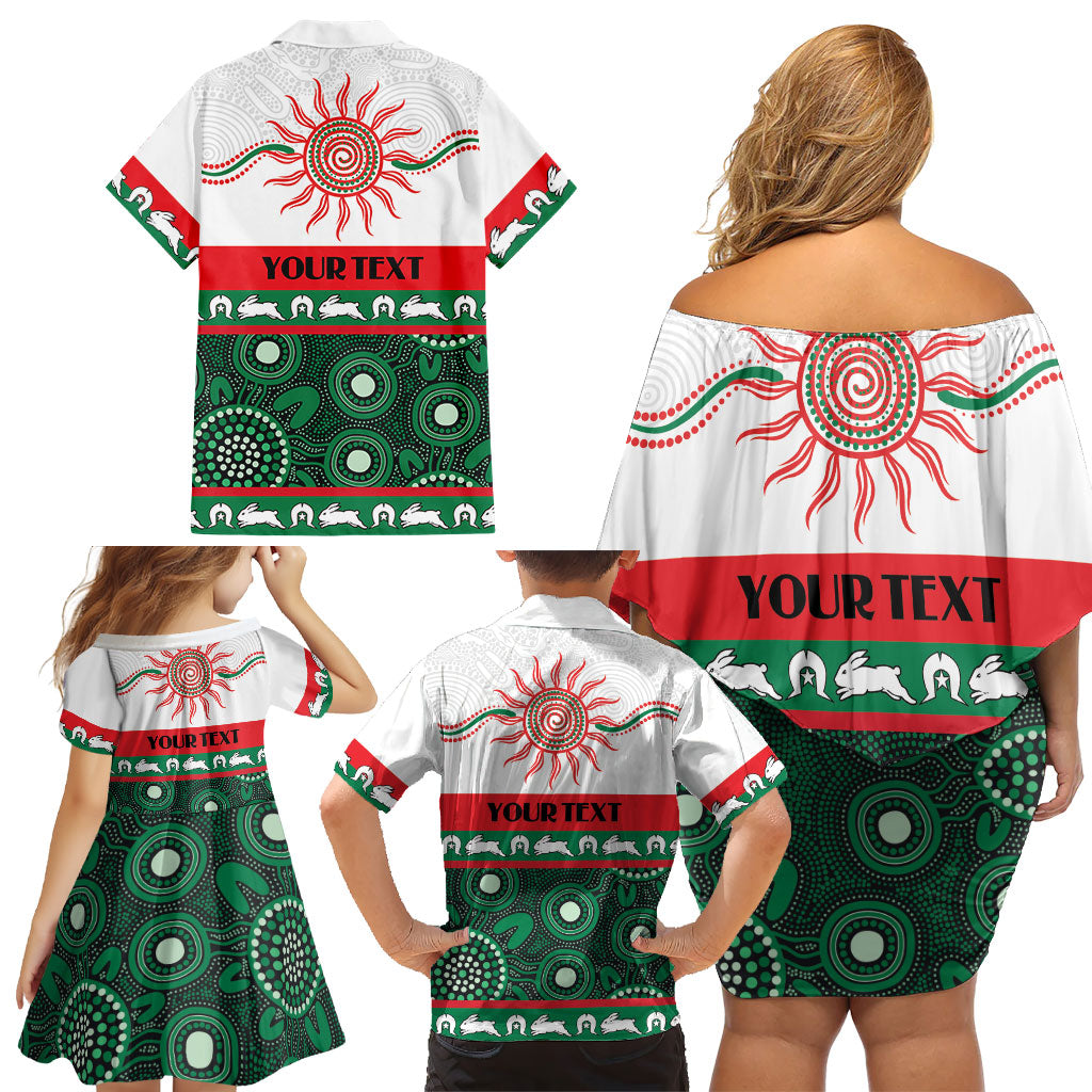 Rabbitohs NAIDOC Week Personalised Family Matching Off Shoulder Short Dress and Hawaiian Shirt Aboriginal Torres Strait Islanders Vibe