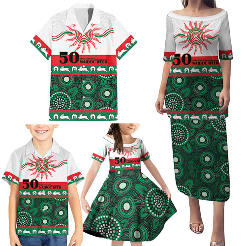 Rabbitohs NAIDOC Week Personalised Family Matching Puletasi and Hawaiian Shirt Aboriginal Torres Strait Islanders Vibe