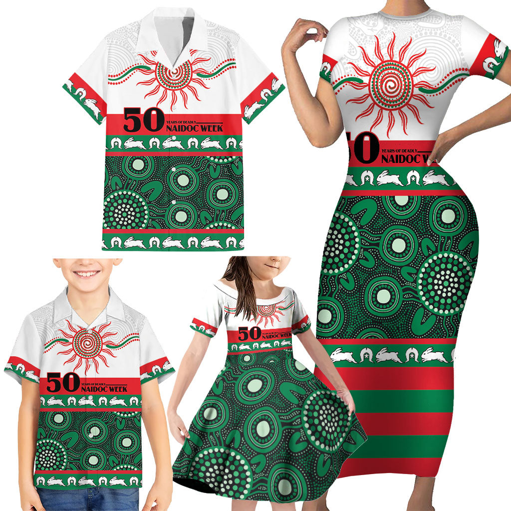 Rabbitohs NAIDOC Week Personalised Family Matching Short Sleeve Bodycon Dress and Hawaiian Shirt Aboriginal Torres Strait Islanders Vibe