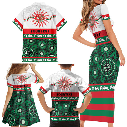 Rabbitohs NAIDOC Week Personalised Family Matching Short Sleeve Bodycon Dress and Hawaiian Shirt Aboriginal Torres Strait Islanders Vibe