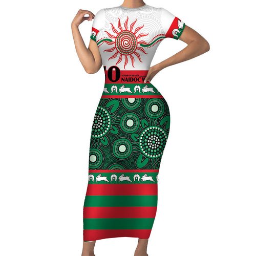Rabbitohs NAIDOC Week Personalised Family Matching Short Sleeve Bodycon Dress and Hawaiian Shirt Aboriginal Torres Strait Islanders Vibe