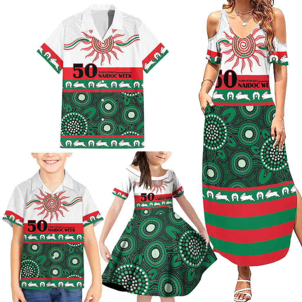 Rabbitohs NAIDOC Week Personalised Family Matching Summer Maxi Dress and Hawaiian Shirt Aboriginal Torres Strait Islanders Vibe