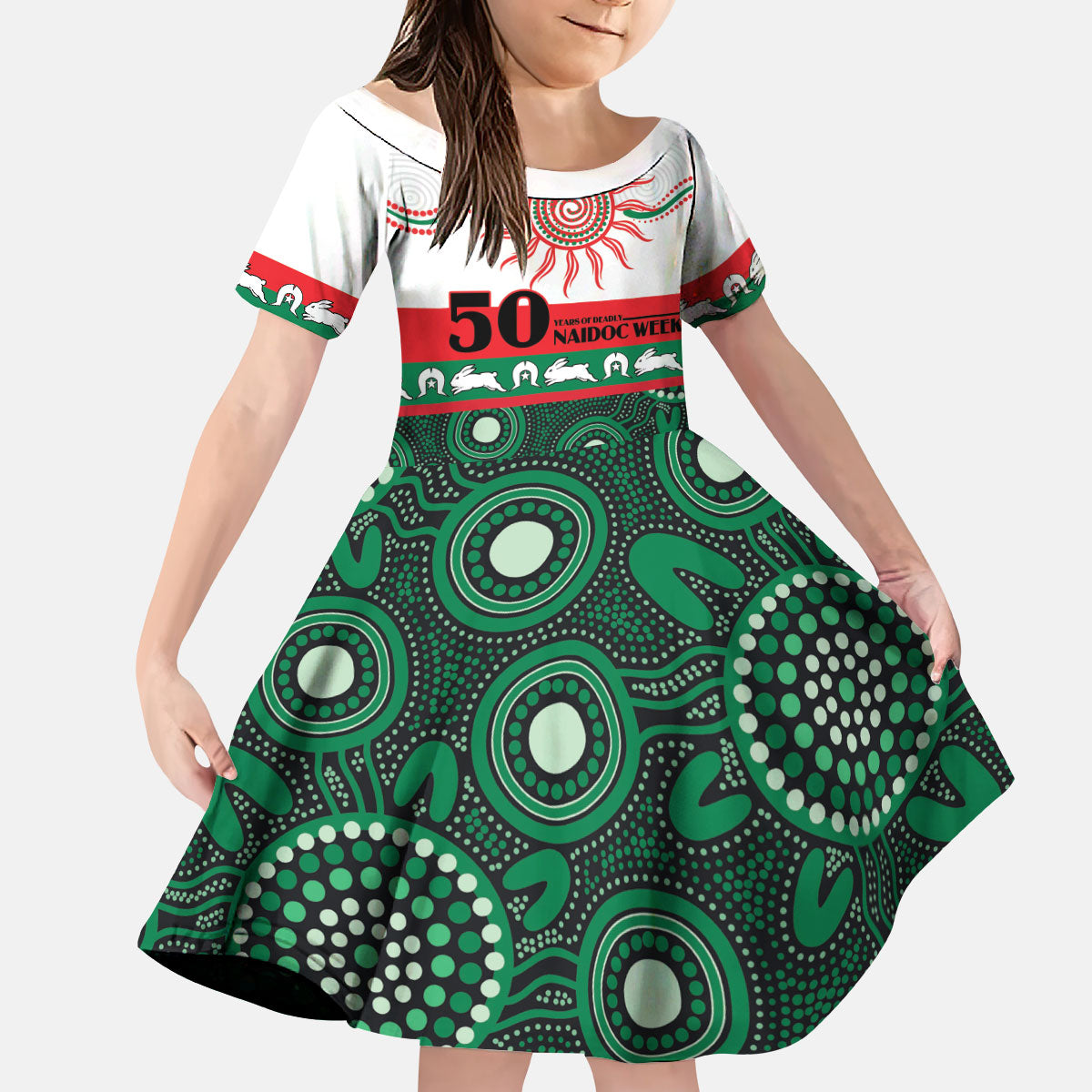 Rabbitohs NAIDOC Week Personalised Kid Short Sleeve Dress Aboriginal Torres Strait Islanders Vibe