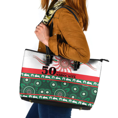 Rabbitohs NAIDOC Week Leather Tote Bag Aboriginal Torres Strait Islanders Vibe