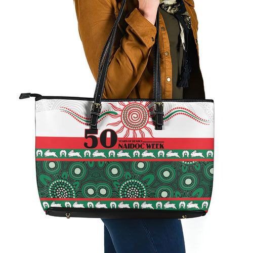 Rabbitohs NAIDOC Week Leather Tote Bag Aboriginal Torres Strait Islanders Vibe