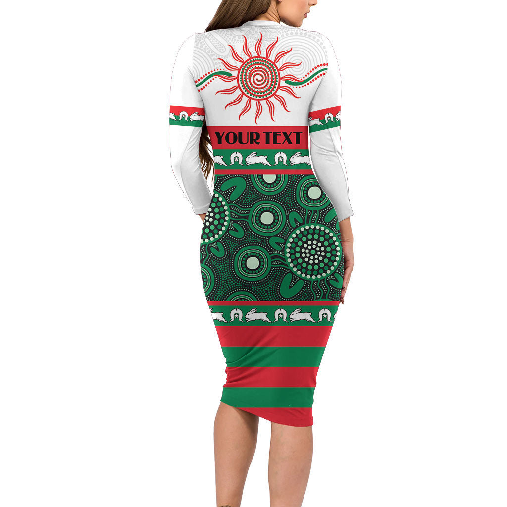Rabbitohs NAIDOC Week Personalised Long Sleeve Bodycon Dress Aboriginal Torres Strait Islanders Vibe