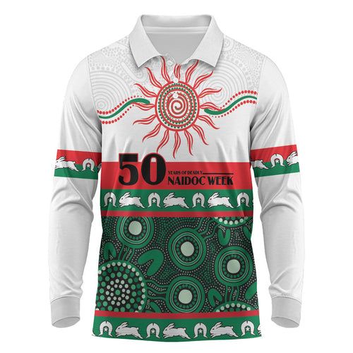Rabbitohs NAIDOC Week Personalised Long Sleeve Polo Shirt Aboriginal Torres Strait Islanders Vibe