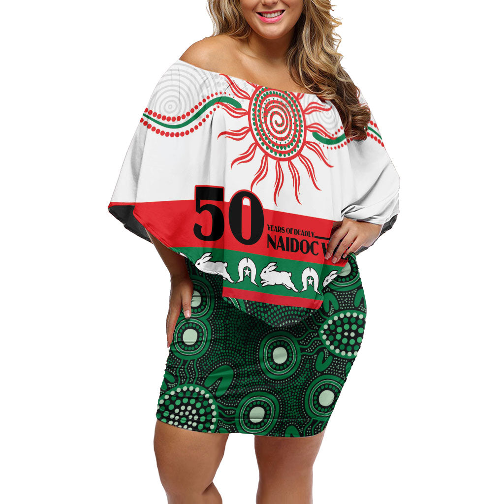 Rabbitohs NAIDOC Week Personalised Off Shoulder Short Dress Aboriginal Torres Strait Islanders Vibe