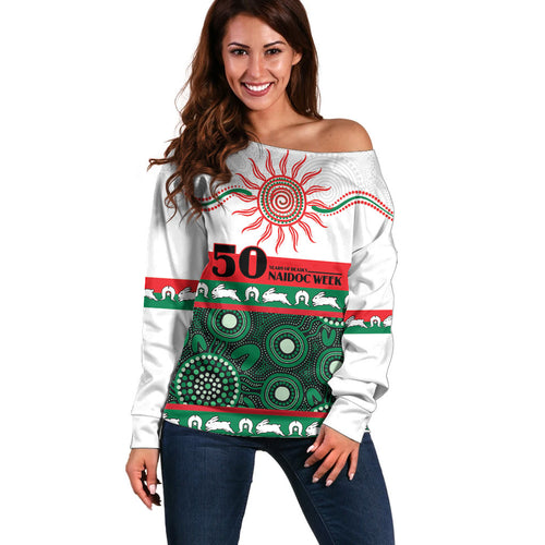 Rabbitohs NAIDOC Week Personalised Off Shoulder Sweater Aboriginal Torres Strait Islanders Vibe