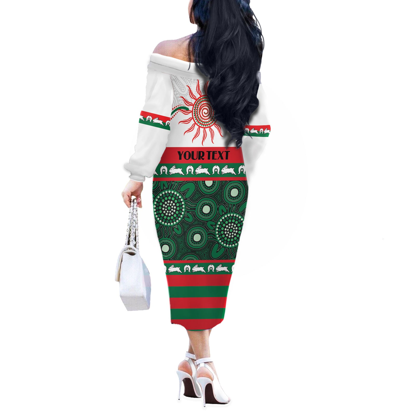 Rabbitohs NAIDOC Week Personalised Off The Shoulder Long Sleeve Dress Aboriginal Torres Strait Islanders Vibe