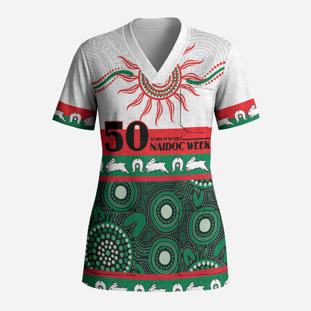Rabbitohs NAIDOC Week Personalised Scrub Top Aboriginal Torres Strait Islanders Vibe