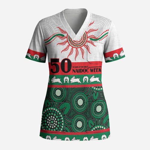 Rabbitohs NAIDOC Week Personalised Scrub Top Aboriginal Torres Strait Islanders Vibe